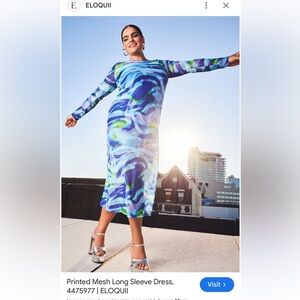 ELOQUII Multicolor Swirl Long Sleeve Dress